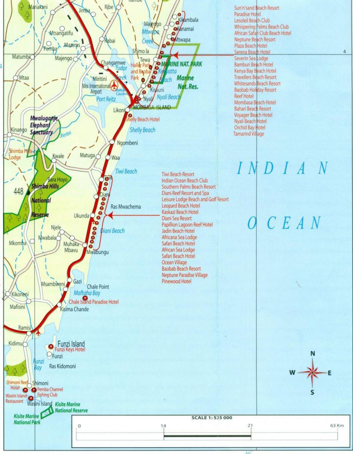 kort af Kenískur strönd