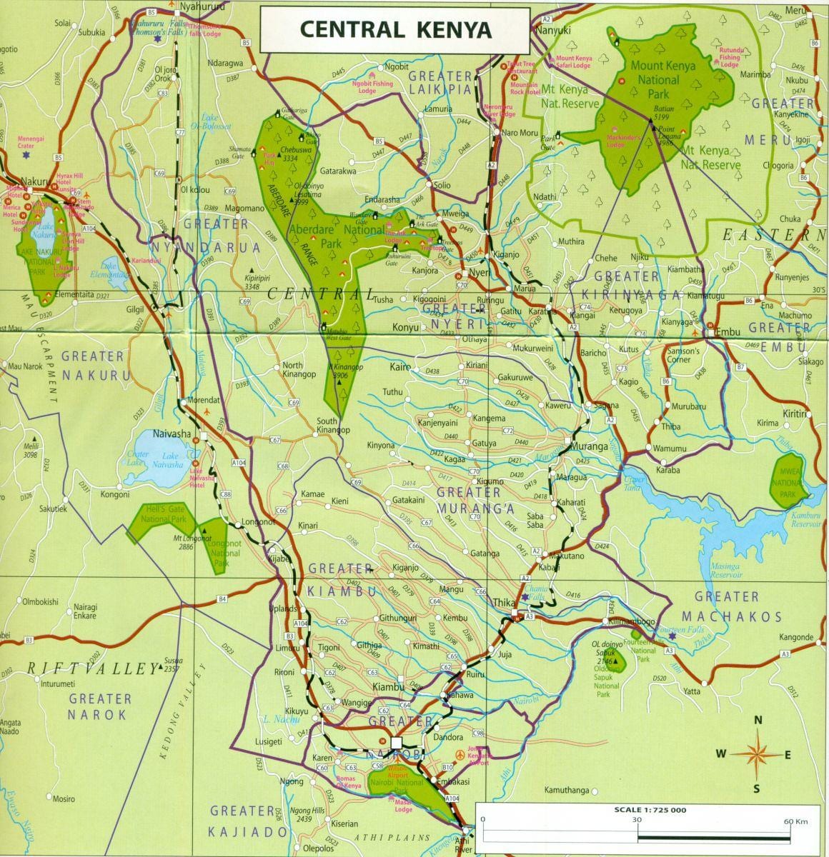 kort af central Kenýa