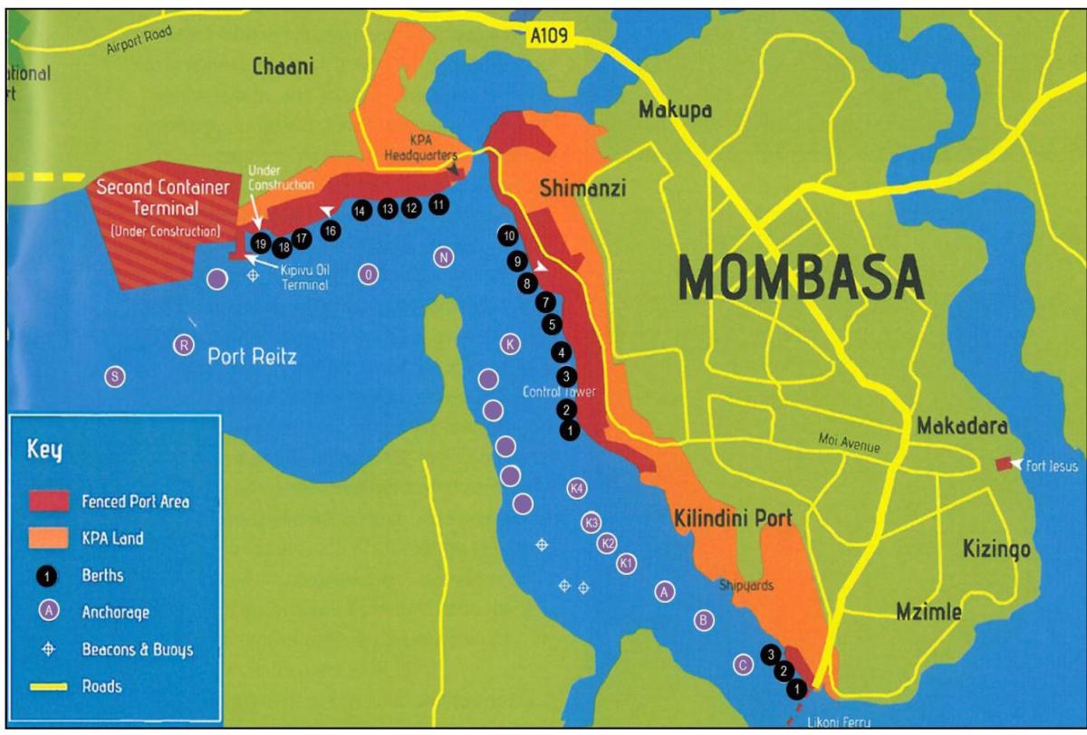 kort af mombasa Kenýa